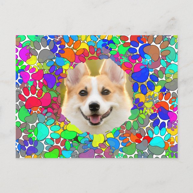 Carte Postale Empreinte de patte photo de chien mignon Motif per (Devant)