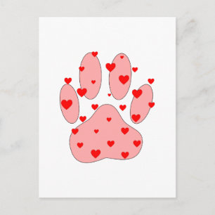 Carte Postale Empreinte de patte rose avec des cœurs