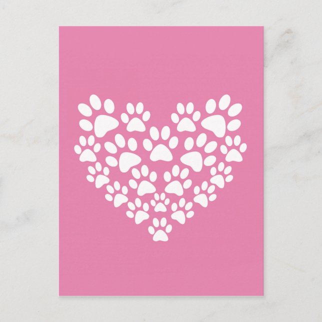 Carte Postale Empreinte de patte rose de coeur mignon (Devant)