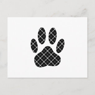Carte Postale Empreinte de patte Tartan Noir Et Blanc
