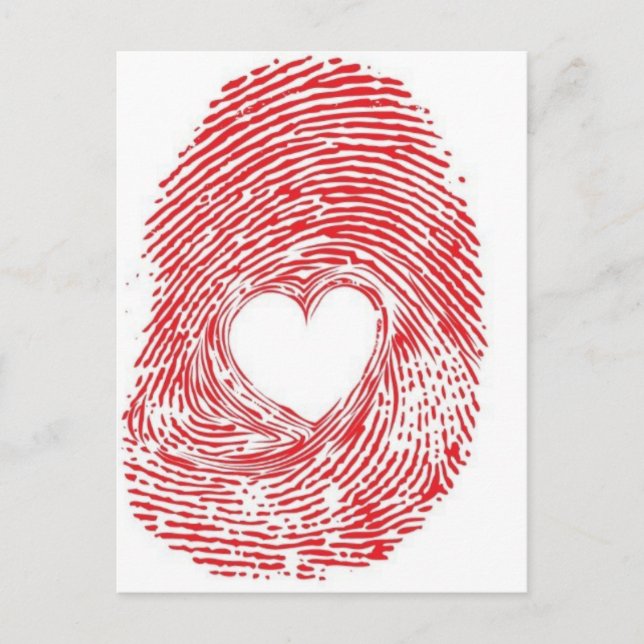 Carte Postale empreinte rouge avec coeur (Devant)