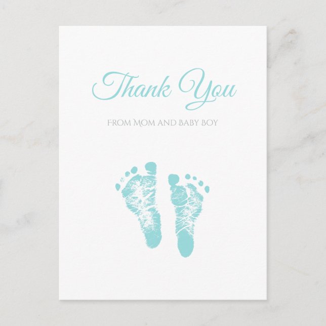 Carte Postale Empreintes bleues simples Baby shower garçon Merci (Devant)