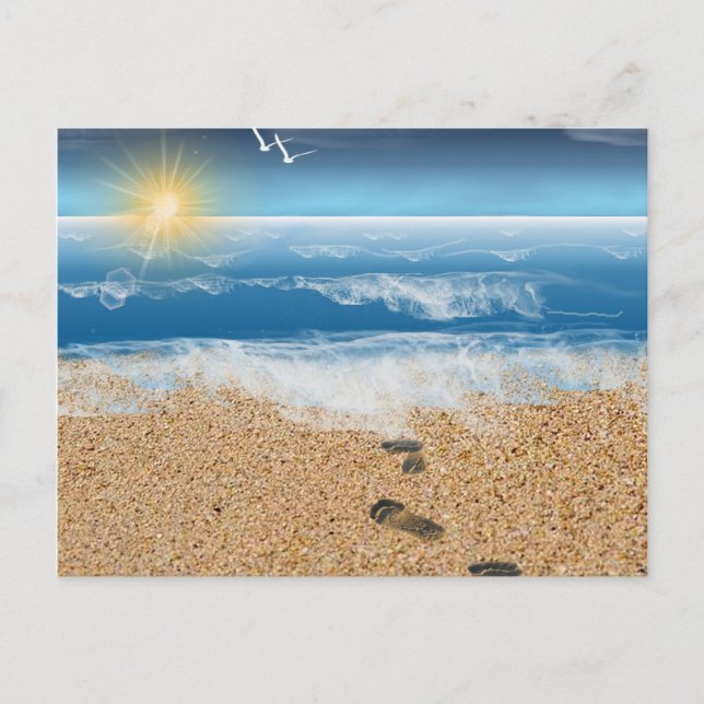 Carte Postale Empreintes de pas dans le sable (Devant)