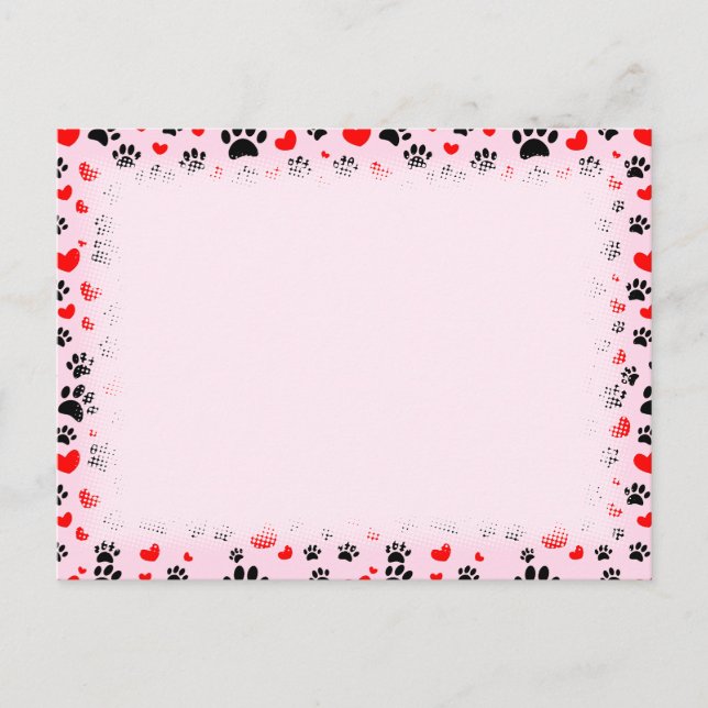 Carte Postale Empreintes de pattes de chien aléatoires Cœurs rou (Devant)