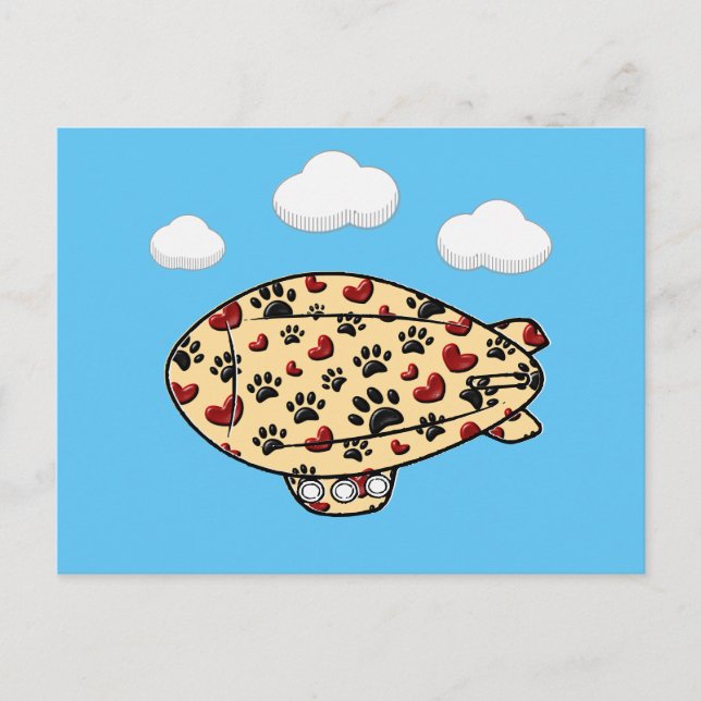 Carte Postale Empreintes de pattes De Chien Et Coeurs Rouges Per (Devant)