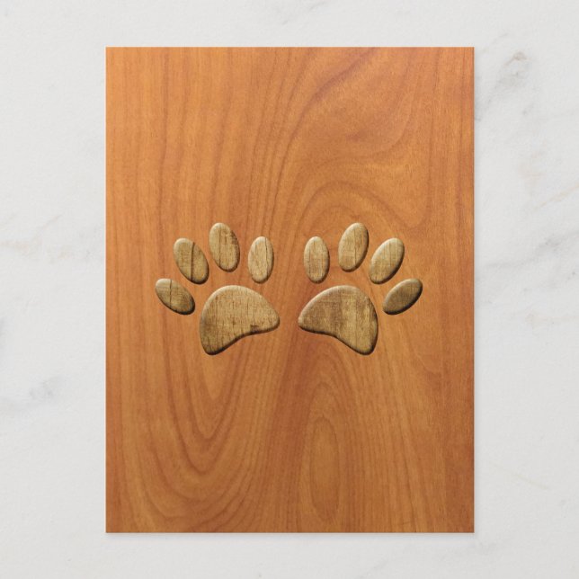 Carte Postale Empreintes de pattes de chiens de bois sculptés Fa (Devant)