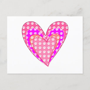 Carte Postale Empreintes de pattes De Chiens Et Coeurs Roses