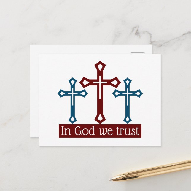 Carte Postale En Dieu, nous faisons confiance, Crucifix (Devant/Arrière en situation)