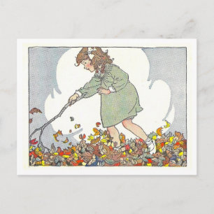 Carte Postale "En jouant dans les feuilles" Illustration d'autom