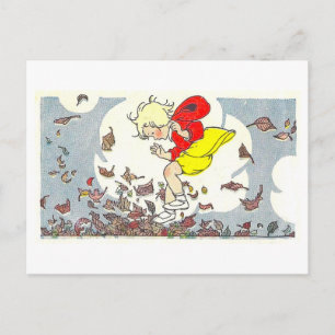 Carte Postale "En jouant dans les feuilles" Illustration d'autom