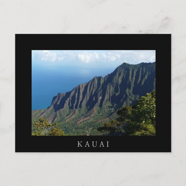 Carte postale en noir et blanc de la côte Na Pali  (Devant)