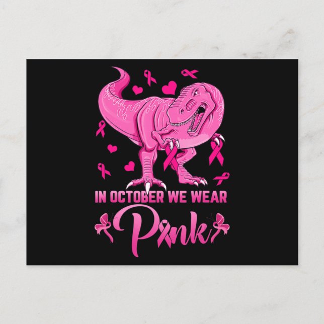 Carte Postale En Octobre Nous Portons Le Dinosaure Rose Cancer D (Devant)