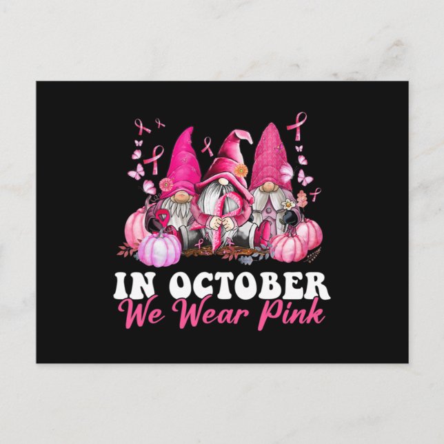 Carte Postale En Octobre Nous Portons Pink Gnome Certifié Cancer (Devant)