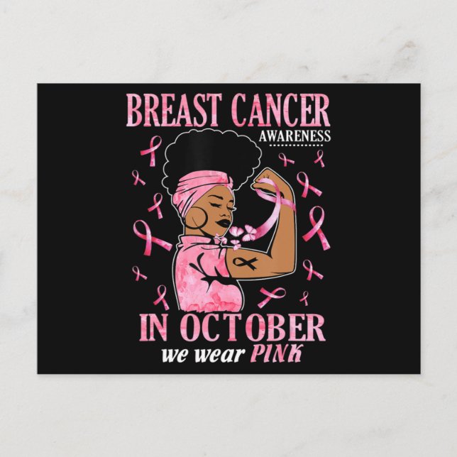 Carte Postale En Octobre Nous Portons Rose Black Femme Cancer Du (Devant)