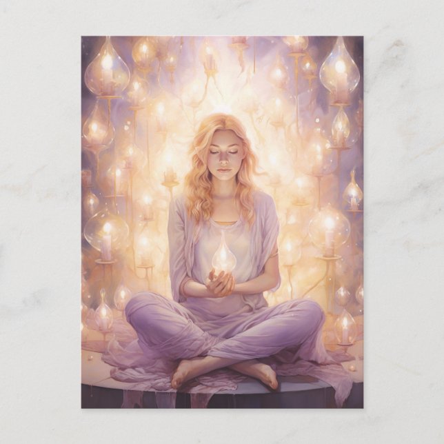 Carte Postale En Paix Plutôt Méditer Yoga Girl Purple Gold (Devant)
