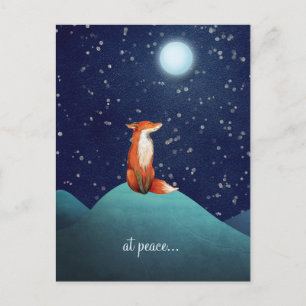 Carte Postale en paix ~ Renard charmant assis sous une Pleine lu