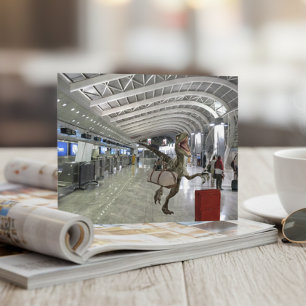 Carte Postale En retard pour l'avion Dinosaure Raptor Drôle