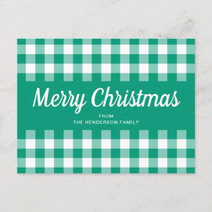Carte Postale En vichy vert rustique À damiers Joyeux Noël