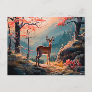 Carte Postale Enchanter la conception de la forêt de cerfs d'aut