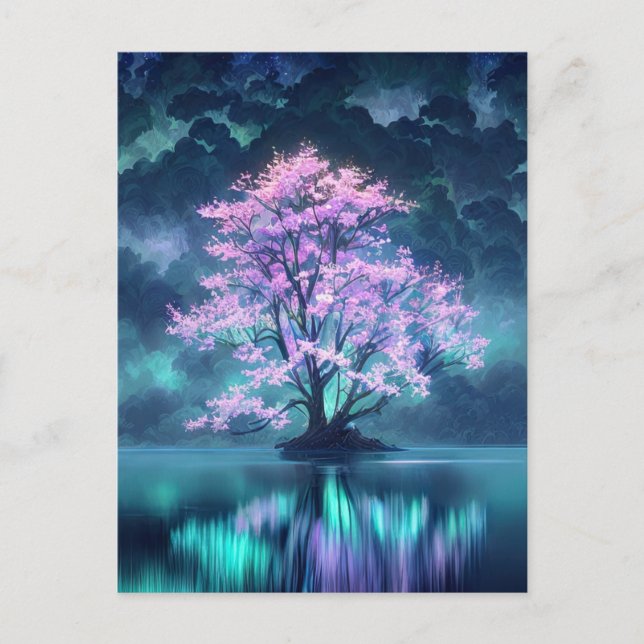 Carte Postale Enchanter l'arbre violet au lac paisible (Devant)