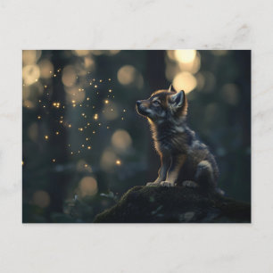 Carte Postale Enchanter le loup de bébé observer les lucioles