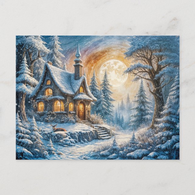 Carte Postale Enchanting Winter Cottage Moonlight (Devant)