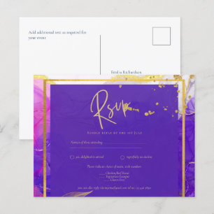 Carte Postale Encre d'alcool Mariage violet intense en or rose