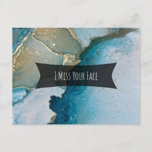Carte Postale Encre d'alcool turquoise et or Je manque votre vis