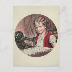 Carte Postale Enfant à la machine à coudre