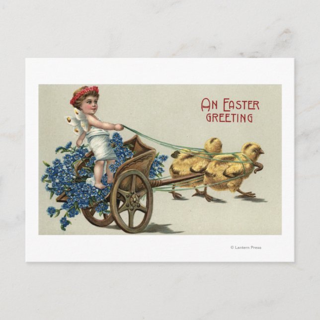 Carte Postale Enfant à Toga sur Chariot tiré par des pousses (Devant)