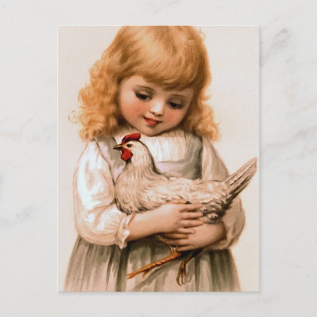 Carte Postale Enfant au poulet (Devant)