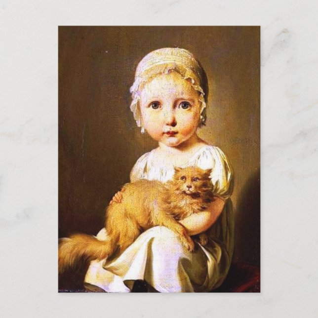 Carte Postale Enfant avec chat (Devant)