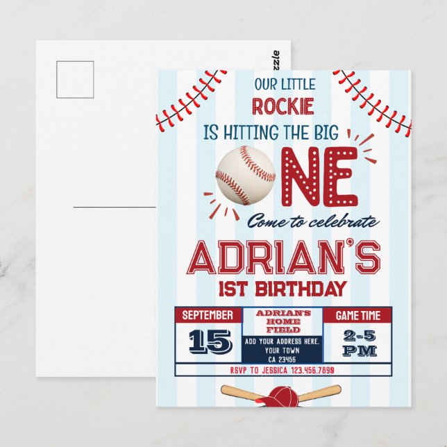 Carte Postale Enfant d'anniversaire de baseball (Devant / Derrière)