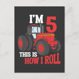 Carte Postale Enfant de 5 ans amoureux des tracteurs