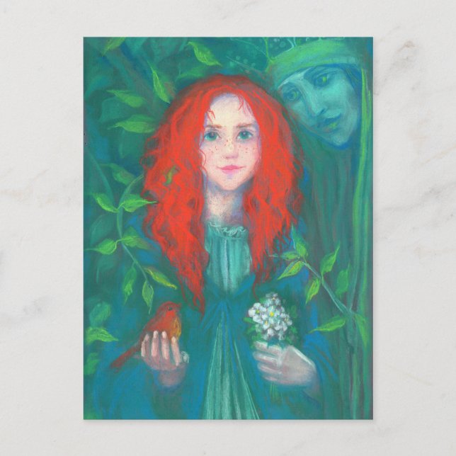 Carte Postale Enfant de la forêt, fille aux cheveux rouges, tein (Devant)