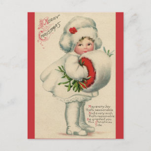 Carte Postale Enfant de Noël victorien vintage avec Mistletoe