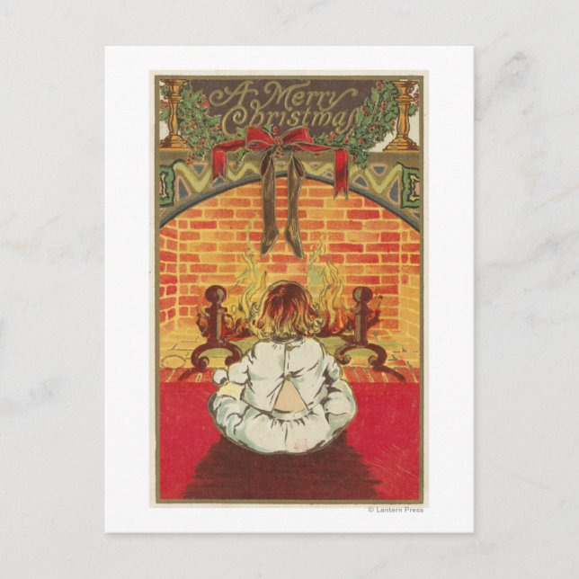 Carte Postale Enfant devant la cheminée (Devant)