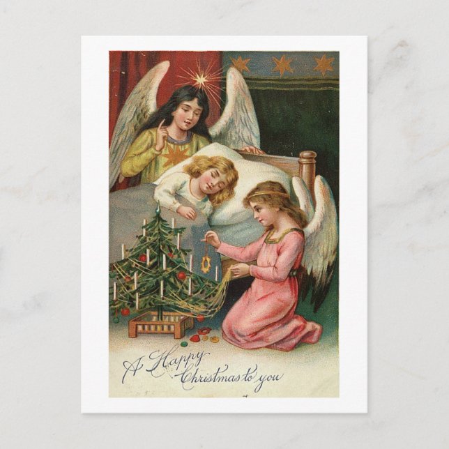 Carte Postale Enfant dormant avec des anges (Devant)