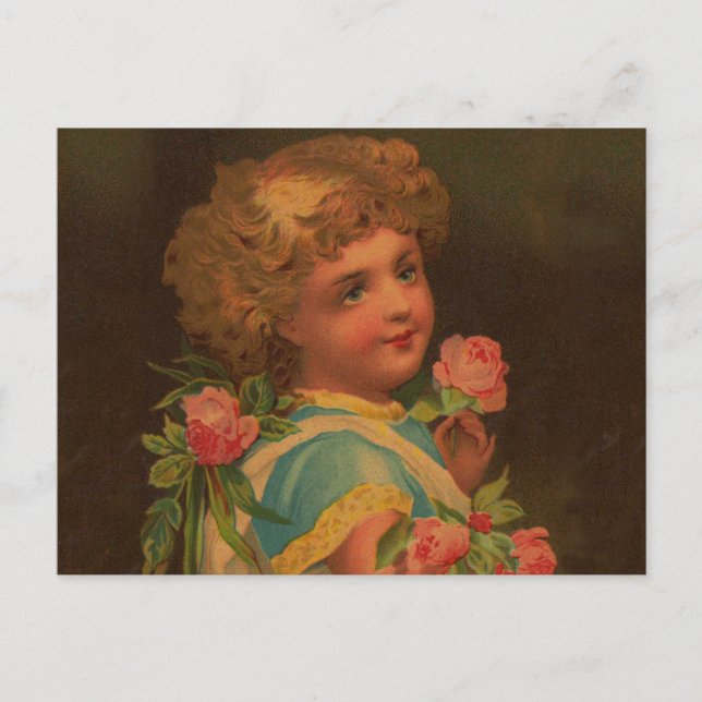 Carte Postale Enfant et fleurs victoriens (Devant)