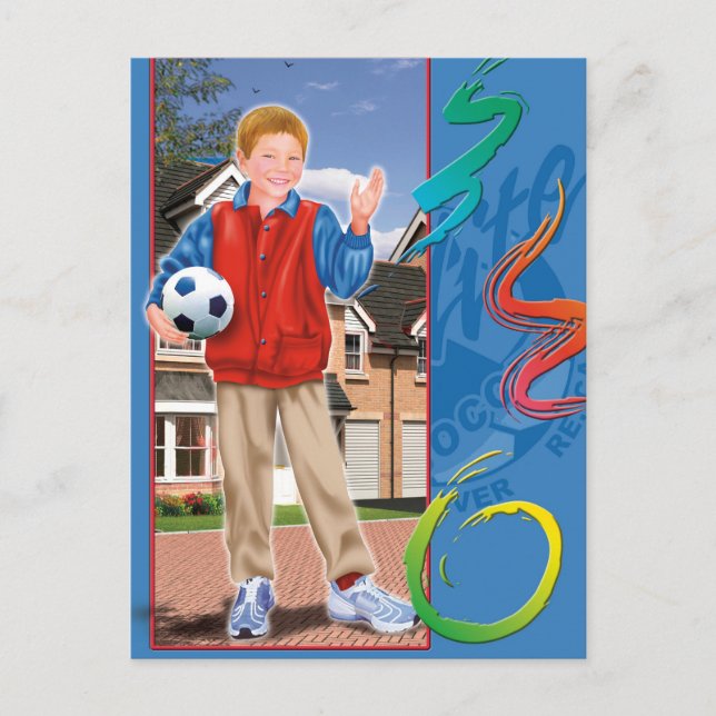 Carte Postale Enfant garçon avec ballon de football (Devant)