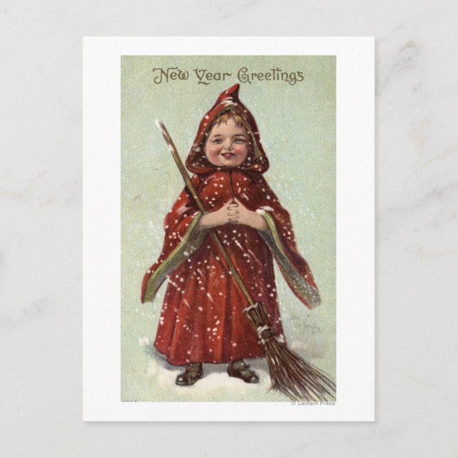 Carte Postale Enfant habillé d'un manteau rouge (Devant)