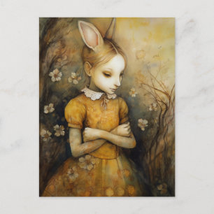 Carte Postale Enfant lapin en robe florale jaune