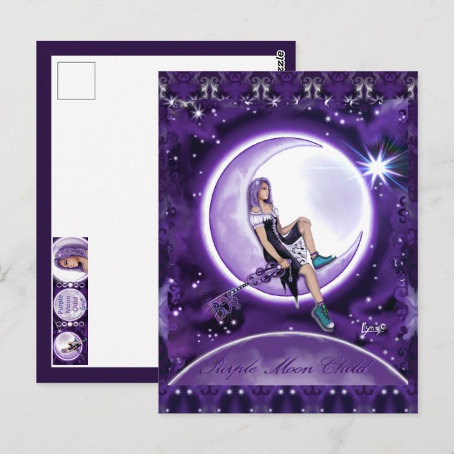 Carte Postale Enfant mauve lune (Devant / Derrière)