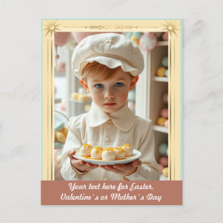Carte Postale Enfant mignon avec douceurs gourmandes faites main
