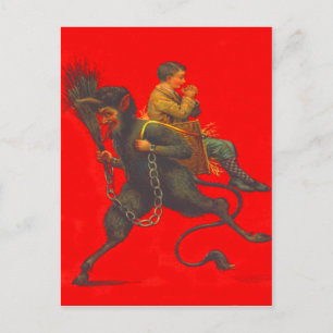 Carte Postale Enfant priant enlevé par le Krampus rouge