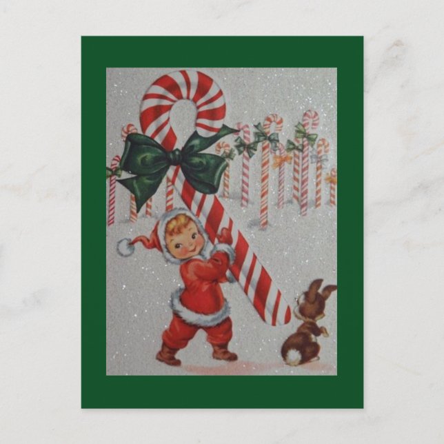 Carte Postale Enfant Vintage des années 1940 avec Sucre de canne (Devant)