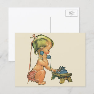 Carte Postale Enfant Vintage Mignonne Fille Blonde Parlant sur u