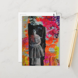 Carte Postale Enfant Vintage sur Fleurs Collage en Techniques Mi