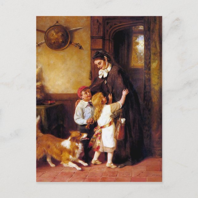 Carte Postale Enfants Collie Chien Accueil Peinture de bienvenue (Devant)