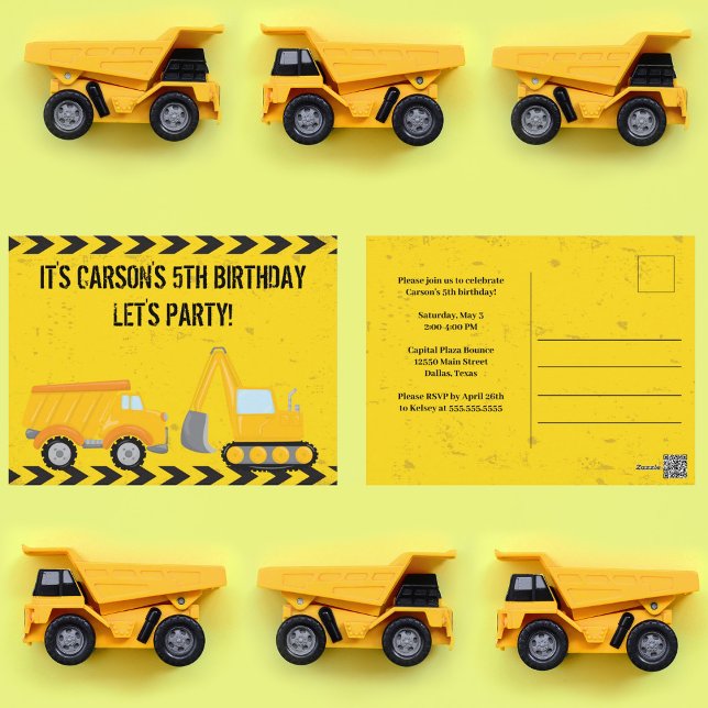 Carte Postale Enfants Construction Véhicule Personnalisé Anniver (Créateur téléchargé)